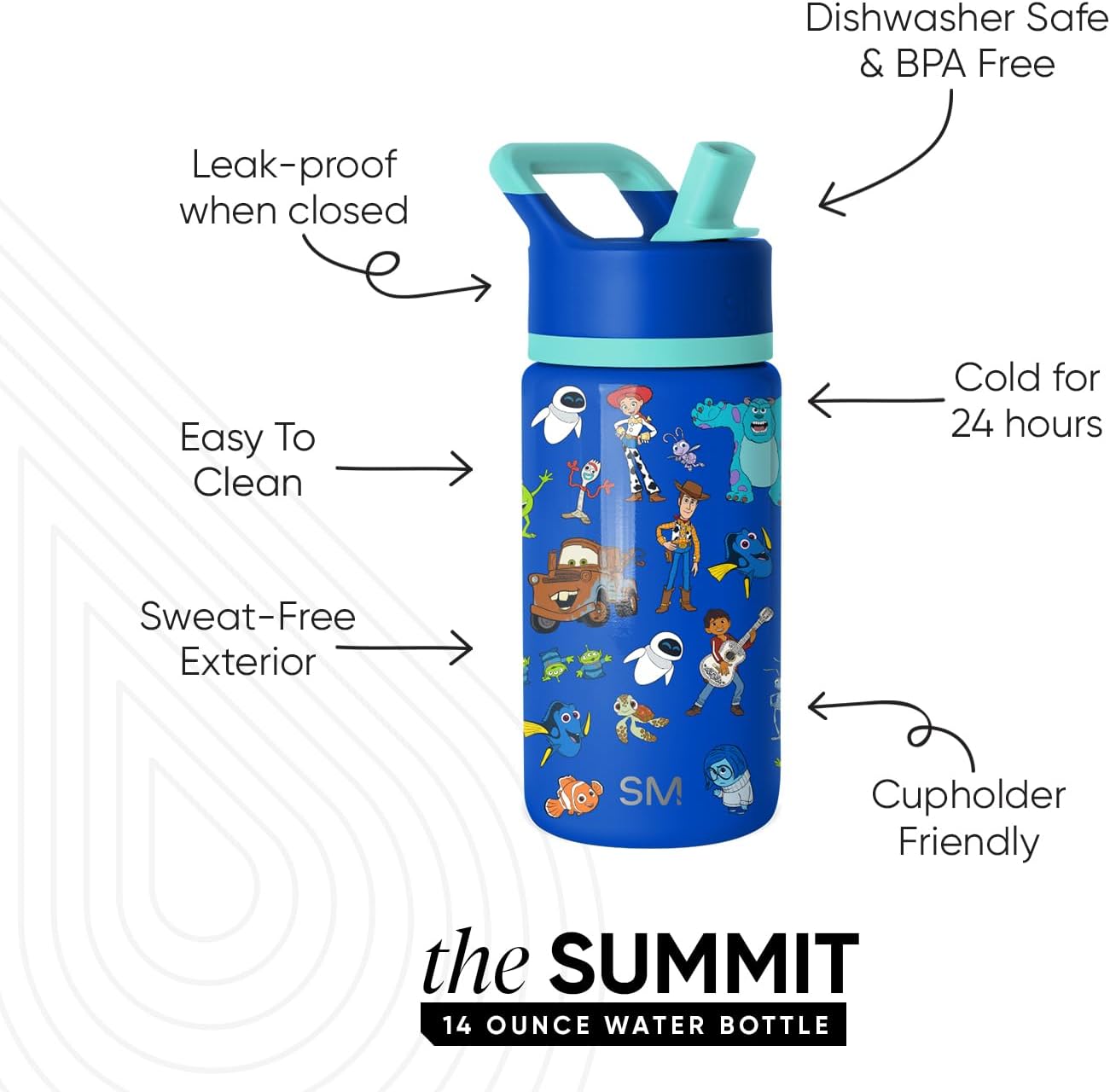 Simple Modern Disney Minnie Mouse Kids Water Bottle with Straw Lid | 14oz Insulated Stainless Steel Kids Tumbler & Spill Proof Toddler Cup for School, Girls, Boys | Summit | Minnie Mouse Fun - Colors B