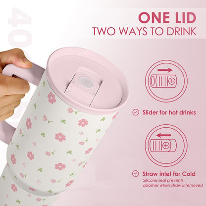 SANDJEST Pickleball 40oz Tumbler With Handle and Straw, Pickleball Queen Insulated Stainless Steel Travel Coffee Mug for Women Girls Players, Gift Idea for Birthday Christmas Mothers Day