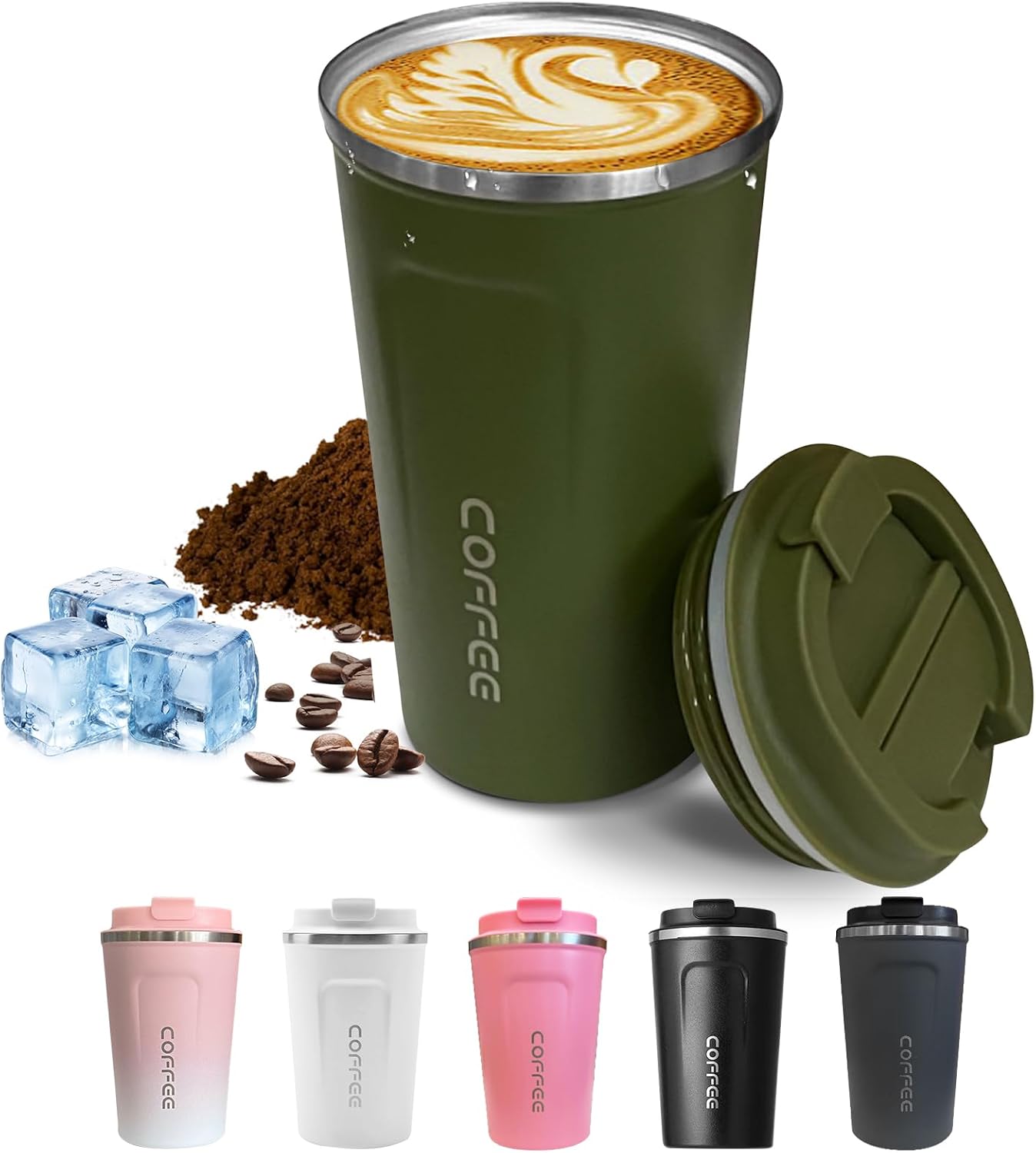 SPLMIFA Travel Coffee Mug Leak-Proof, Reusable Coffee Cups with Lids, Stainless Steel Vacuum Insulated Coffee Tumblers, Thermal Insulation Cup for Men and Women Hot & Cold Drinks(2nd-Green Pink, 12OZ)