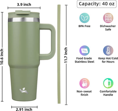 Konokyo 30 oz Tumbler with Handle and 2 Straws,2 in 1 Lid Insulated Water Bottle Stainless Steel Travel Coffee Mug,Sky
