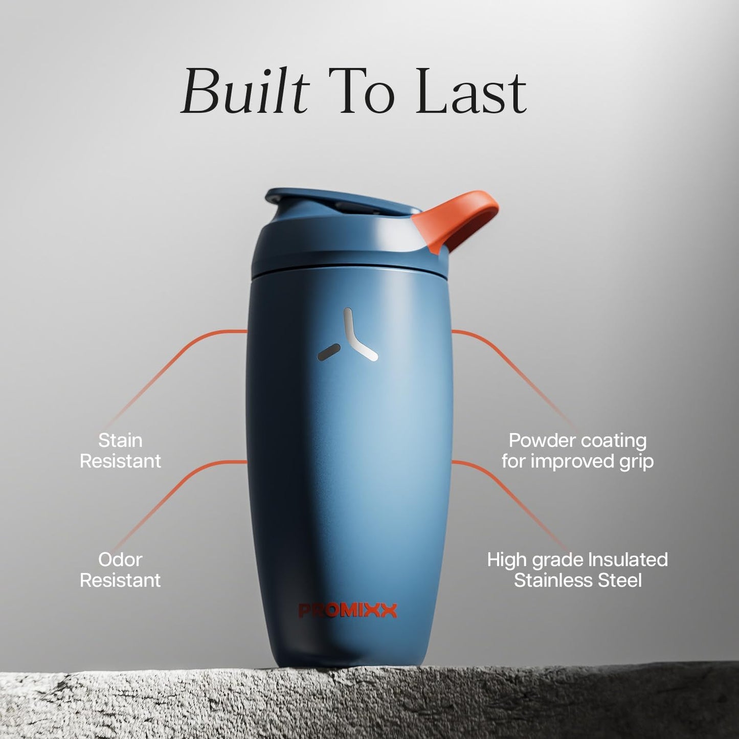 Promixx Pursuit Insulated Shaker Bottle – 18oz Double-Wall Stainless Steel Protein Mixer with Snap-Fit Agitator for Smooth Ice-Cold Shakes – Leak-Proof Gym Shaker Cup for Fitness – Midnight Blue