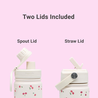 25oz Insulated Stainless Steel Aesthetic Cute Water Bottle - 2 Lids Included (Straw + Sport Handle), Leakproof BPA-Free, Dreamy Cream Cute Floral Design, Perfect Gym/Yoga/Office Companion