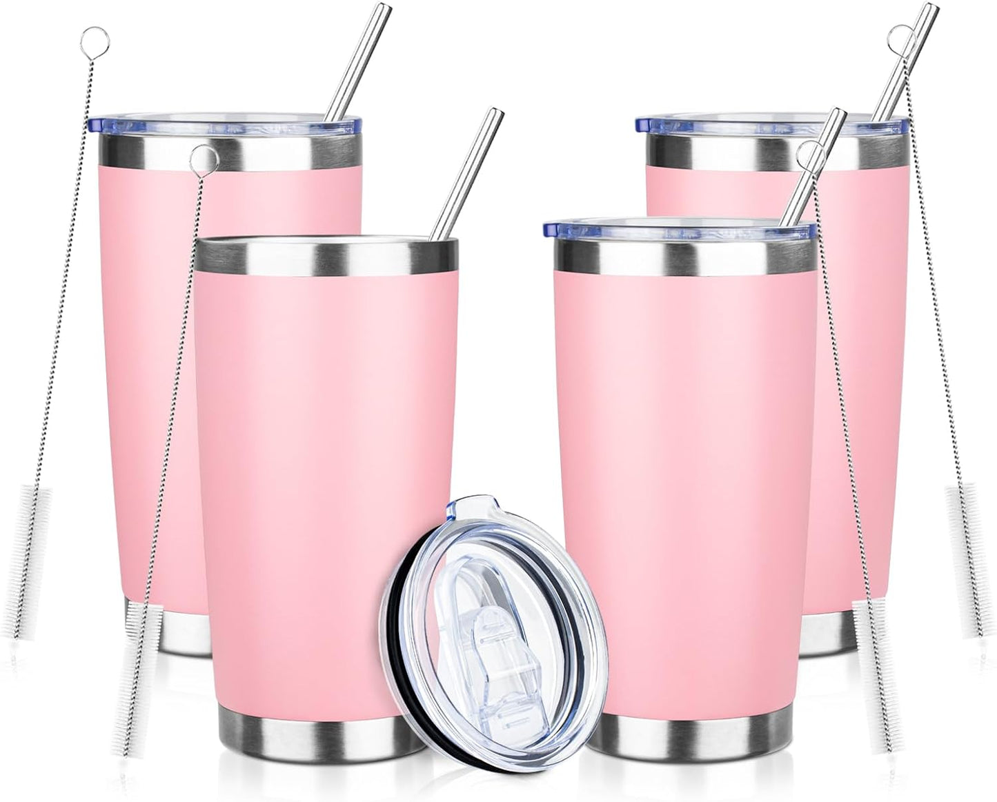 20oz Tumbler with Straw and Brush, Stainless Steel Vacuum Insulated tumbler, Double Wall Insulated Coffee Tumbler for Outdoor, Home, Travel,Office (Buff,1pcs)