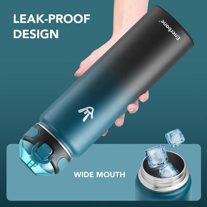 Enerbone 24 oz Insulated Water Bottle, Stainless Steel Bottle with Carrying Strap, Double-Wall Vacuum Insulation Design, Leakproof Sports Bottle with Straw, Keep Drinks Cold or Hot for Hours