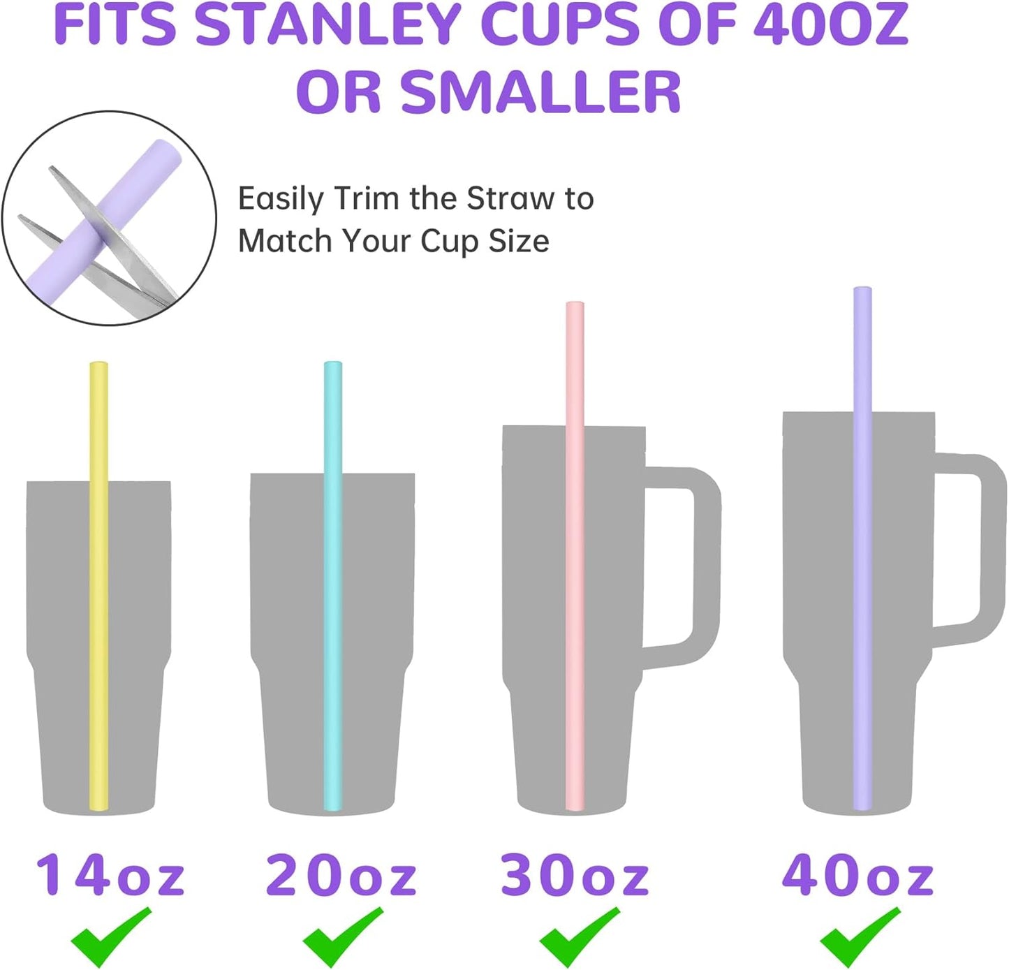 Tomorotec 15PCS Reusable Silicone Drinking Straws w/ 2 Brushes, Fit for Stanley Tumbler 40oz 30oz 20oz, 12" Long Customizable for Various Drinkware, Dishwasher Safe, BPA-Free, Safe for Teeth (Macaron)
