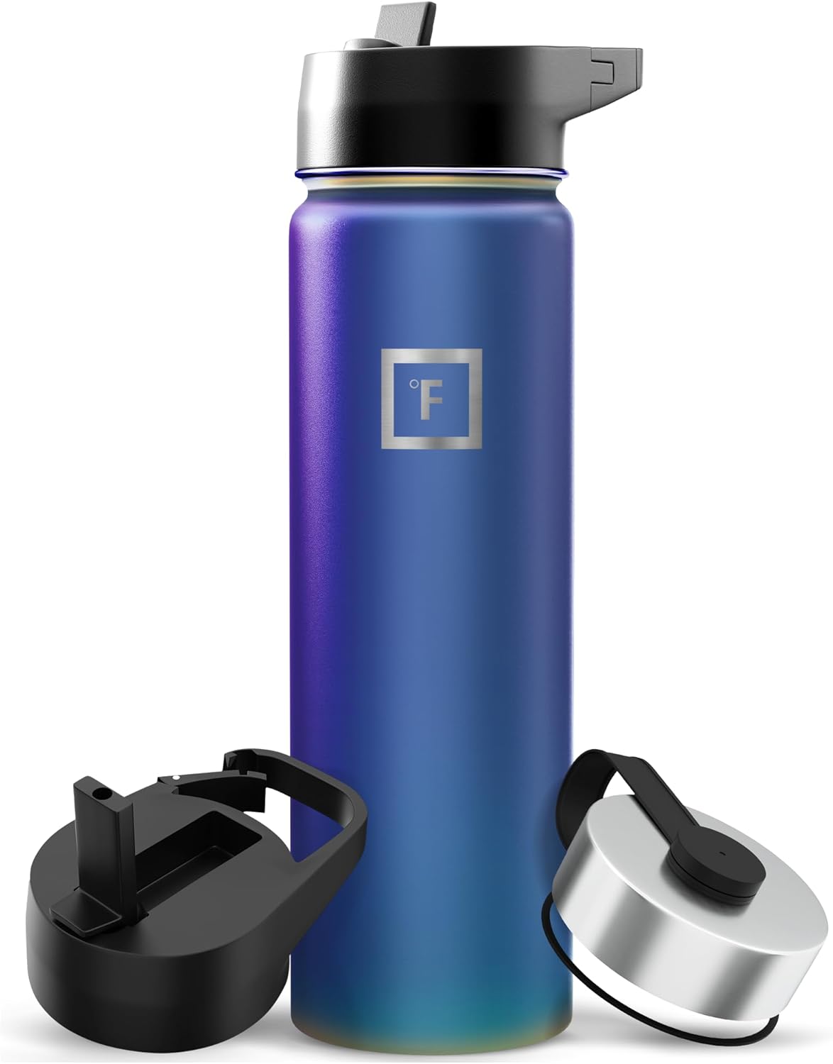 IRON °FLASK Camping & Hiking Hydration Flask with Straw, Wide Mouth Insulated Stainless Steel Sports Water Bottle - 22 oz Aurora