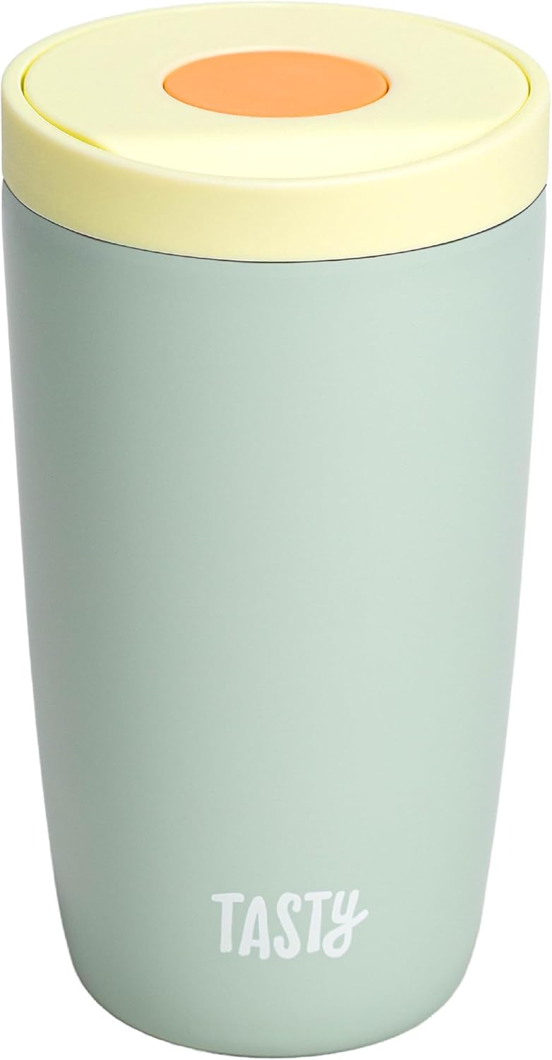 Tasty 12oz Insulated Stainless Steel Push Mug, Leak-Proof Lid with One-Hand Open/Close Button, Travel Coffee Cup, Double Wall Vacuum Flask, Aqua Blue