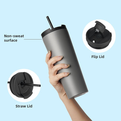 Konokyo 30 OZ Insulated Tumbler with Lid and 2 Straws Stainless Steel Water Bottle Vacuum Travel Mug Coffee Cup,Pastel Sunset