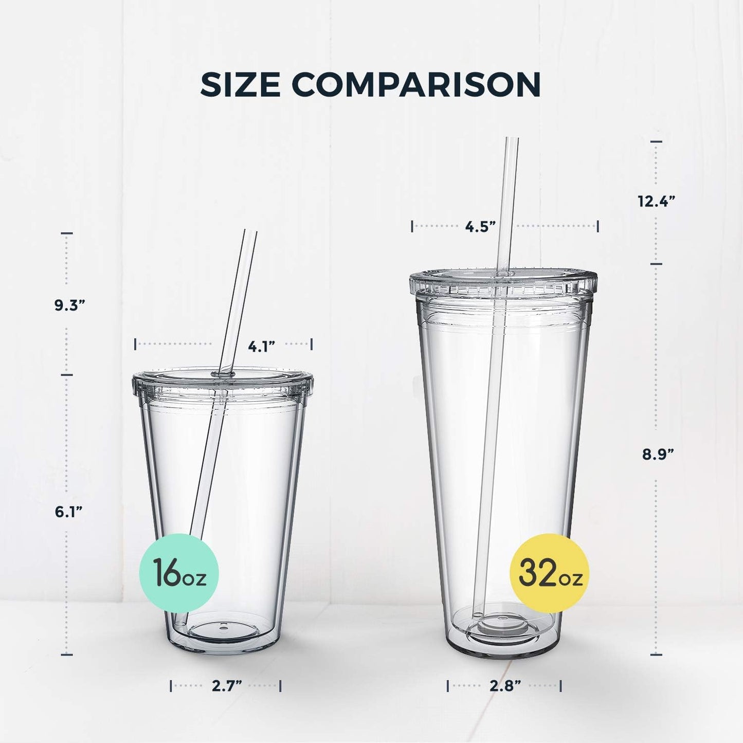 Maars Classic Clear Tumbler with Lid and Straw | 16oz Premium Acrylic, Insulated Double Wall Plastic Reusable Cups, BPA-Free To Go Cups for Ice Coffee, Fruit Teas & Water