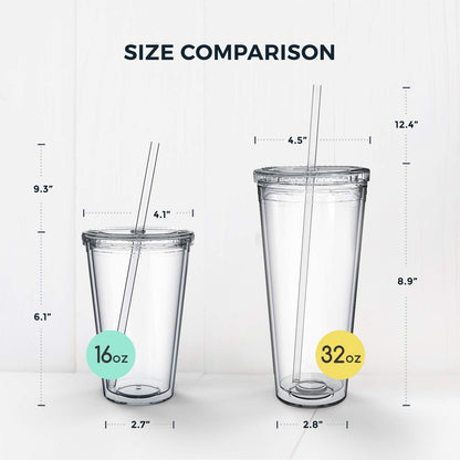 Maars Classic Clear Tumbler with Lid and Straw | 16oz Premium Acrylic, Insulated Double Wall Plastic Reusable Cups, BPA-Free To Go Cups for Ice Coffee, Fruit Teas & Water