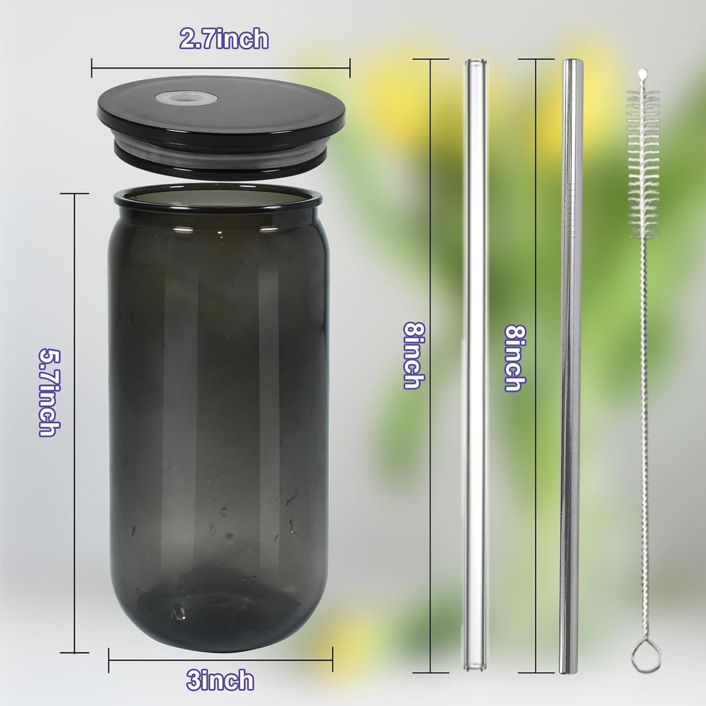 16oz Plastic Mason Jars, 6Pack Clear Mason Drinking Acrylic Cups with Lids and Stainless Steel Straws Iced Coffee Cups Shatterproof Unbreakable Tumblers for Smoothies, Beer, Coffee, Milk Tea, Colored