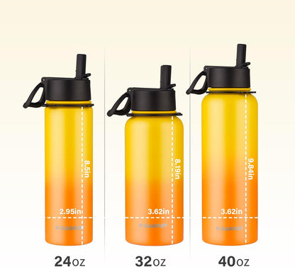 KXIAOCHEN Insulated Water Bottle With Strap, Cold For 48 Hrs Leak Proof, Triple Wall Stainless Steel Sports Water Bottle With Straw And Spout Lid For Gym Hiking Travel