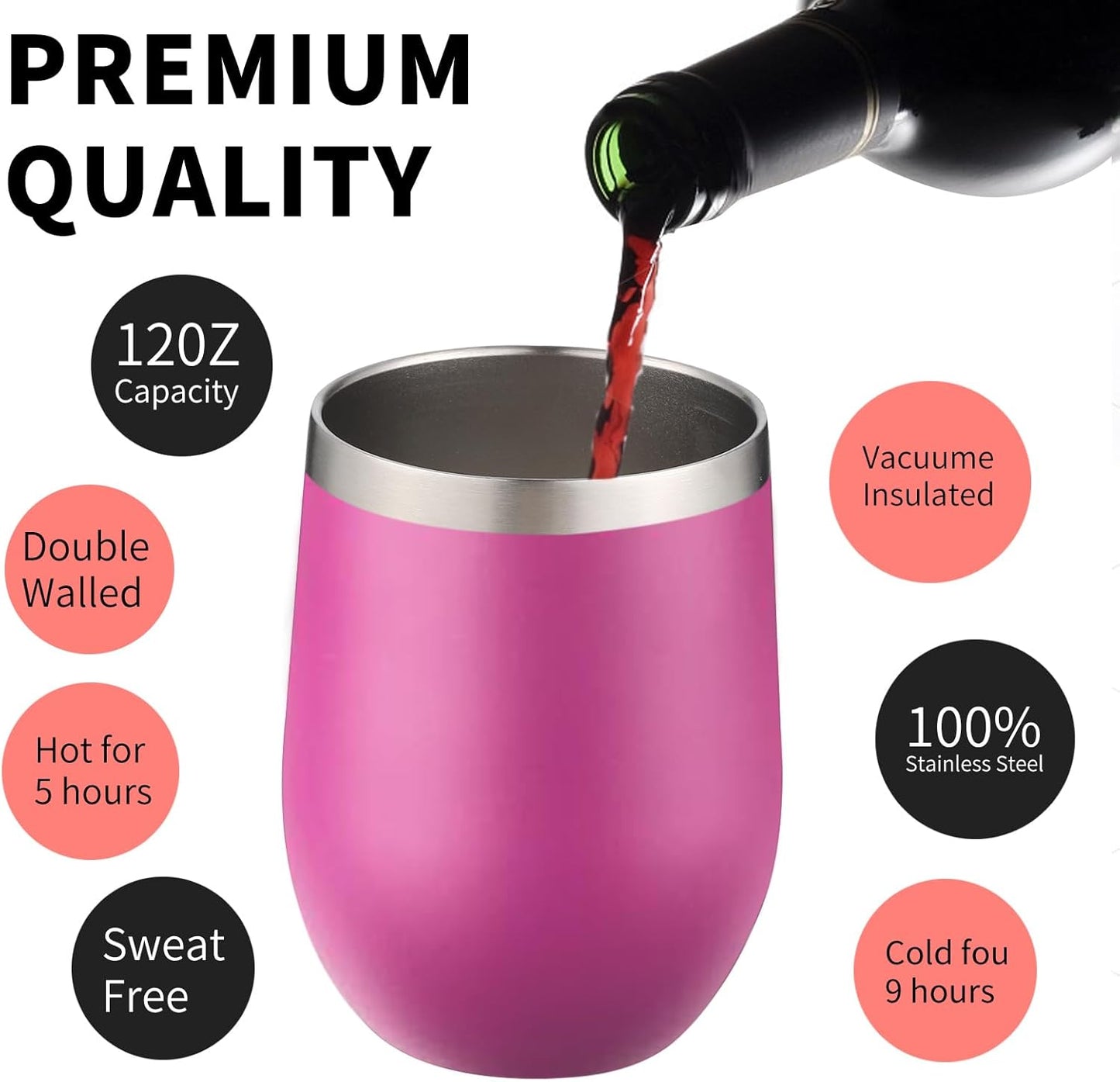 12oz/4 Pack Wine Tumbler Glasses with Lid Stemless Double Wall Vacuum Stainless Steel Travel Tumbler Keeping Cold & Hot for Wine,Coffee,Cocktails,Drinks-Family and Gifts (Multi color-dark)