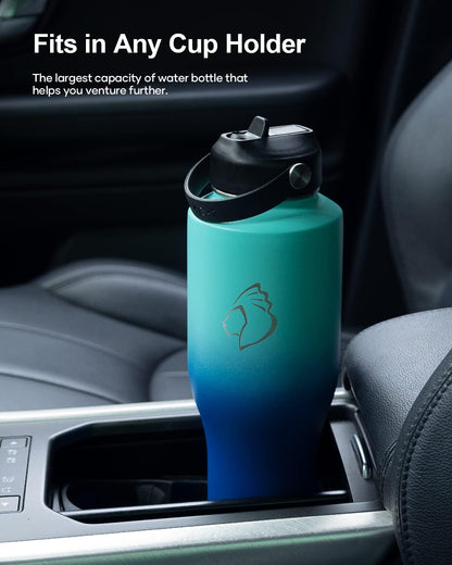 BUZIO 40oz Insulated Water Bottle Fits in Any Car Cup Holders, 40oz Vacuum Insulated Tumbler with Lids and Straw for Water, Travel Mug Cupholder Friendly, Leakproof Keep Cold & Hot, Indigo Crush