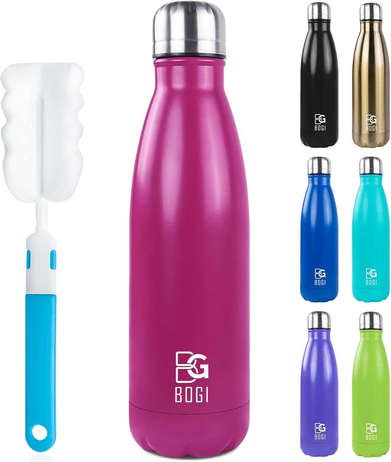 BOGI 17oz Insulated Water Bottle Double Wall Vacuum Stainless Steel Water Bottles, Leak Proof Metal Sports Water Bottle Keeps Drink Hot and Cold - Perfect for Outdoor Sports Camping Biking (Purple)