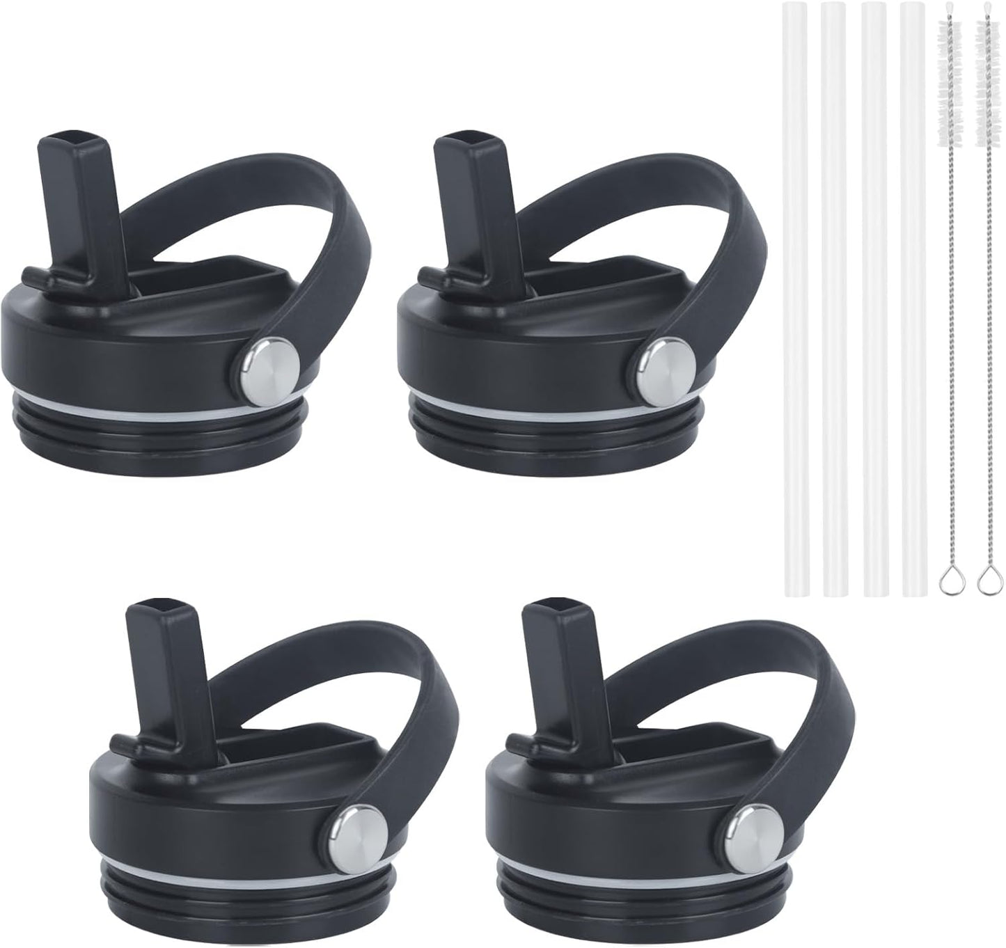4 Pack Replacement Lids, Suitable for 20oz Sublimation Tumbler with Threaded Cup Mouth(Inner Cup Diameter: 7cm/2.75in), Leak-Proof Straw Lid with Portable Handle (Black)