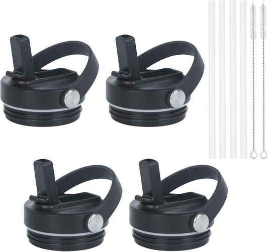 4 Pack Replacement Lids, Suitable for 20oz Sublimation Tumbler with Threaded Cup Mouth(Inner Cup Diameter: 7cm/2.75in), Leak-Proof Straw Lid with Portable Handle (Black)