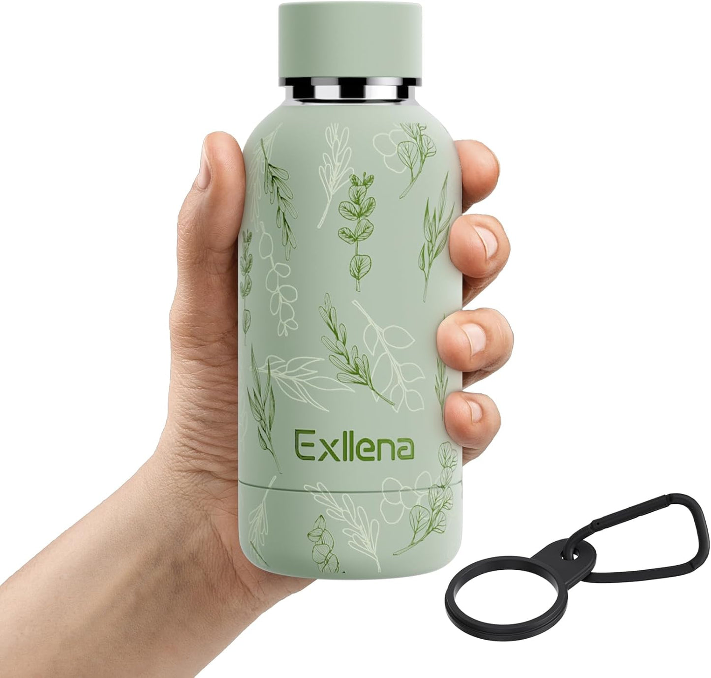 Exllena Slim Insulated Water Bottles for Travel 18oz with Clip, Double Wall Vacuum Stainless Steel Water Bottle Keeps Drinks Cold 24 Hrs/Hot 12 Hrs, 100% Leakproof, BPA Free(Black)