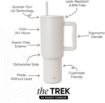 Simple Modern 40 oz Trek Tumbler with Handle and Straw Lid | Cup Holder Friendly Insulated Stainless Steel Travel Mug | Sea Glass Sage - Colors B