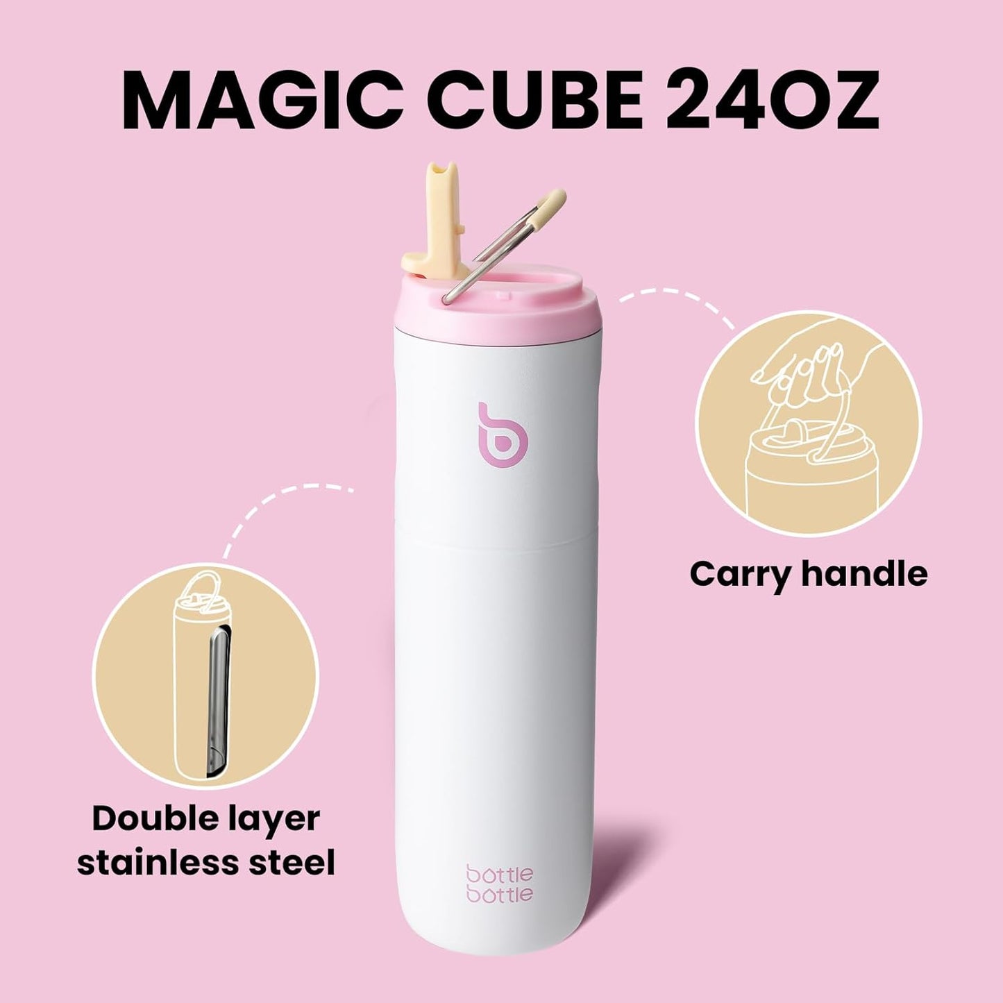 BOTTLE BOTTLE Insulated Water Bottle 24oz with Straw Lid and Handle for Sports Travel Gym Stainless Steel Water Bottles Double-Wall Vacuum Metal Leak Proof BPA-Free
