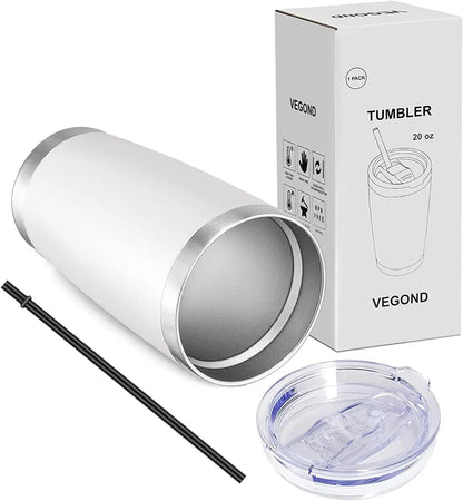 VEGOND 20oz Tumbler with Lid and Straw Stainless Steel Tumbler Cup Bulk Vacuum Insulated Double Wall Travel Coffee Mug Powder Coated Coffee Cup, Black, 12 Pack