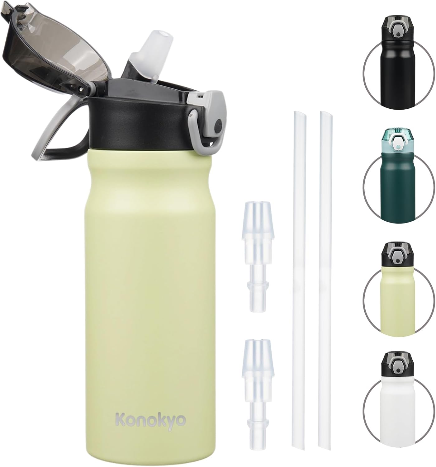 Konokyo 18 oz Insulated Water Bottle with Straw Lid, Stainless Steel Vacuum Sports Water Bottle, Leak-Proof Reusable Metal Flask with Carry Loop, BPA-Free Travel Bottle for Gym, School, Office