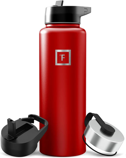 IRON °FLASK Camping & Hiking Hydration Flask with Straw, Wide Mouth Insulated Stainless Steel Sports Water Bottle - 40 oz Midnight Black
