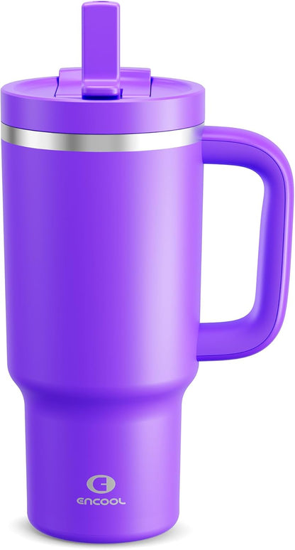 40 oz Tumbler with Handle and Straw: Stainless Steel Insulated Tumbler Keeps Cold for 24 Hours, Leakproof Travel Cup Fits in Cup Holder and BPA-Free, Cotton Candy