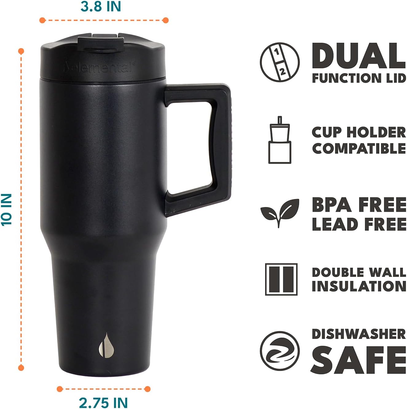 Elemental 32 oz 100% Leak Proof Tumbler with Handle & Straw - Stainless Steel Double Wall Insulated Tumbler for Hot and Cold Beverages - Travel Coffee Mug with Sip & Straw Lid - White - Colors A