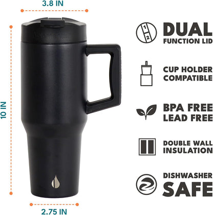 Elemental 32 oz 100% Leak Proof Tumbler with Handle & Straw - Stainless Steel Double Wall Insulated Tumbler for Hot and Cold Beverages - Travel Coffee Mug with Sip & Straw Lid - White - Colors A