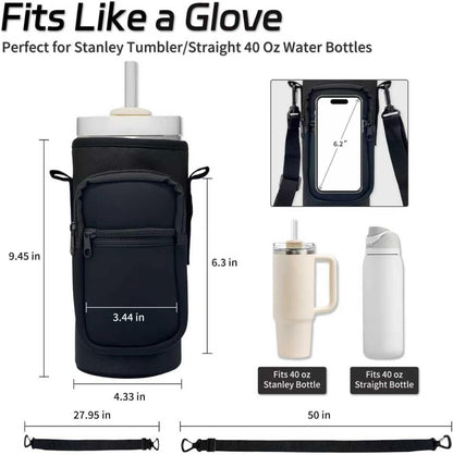 Water Bottle Holder with Strap, Insulated Crossbody Sling Bag, Carrier with Phone Pocket for Walking Hiking Camping Fishing