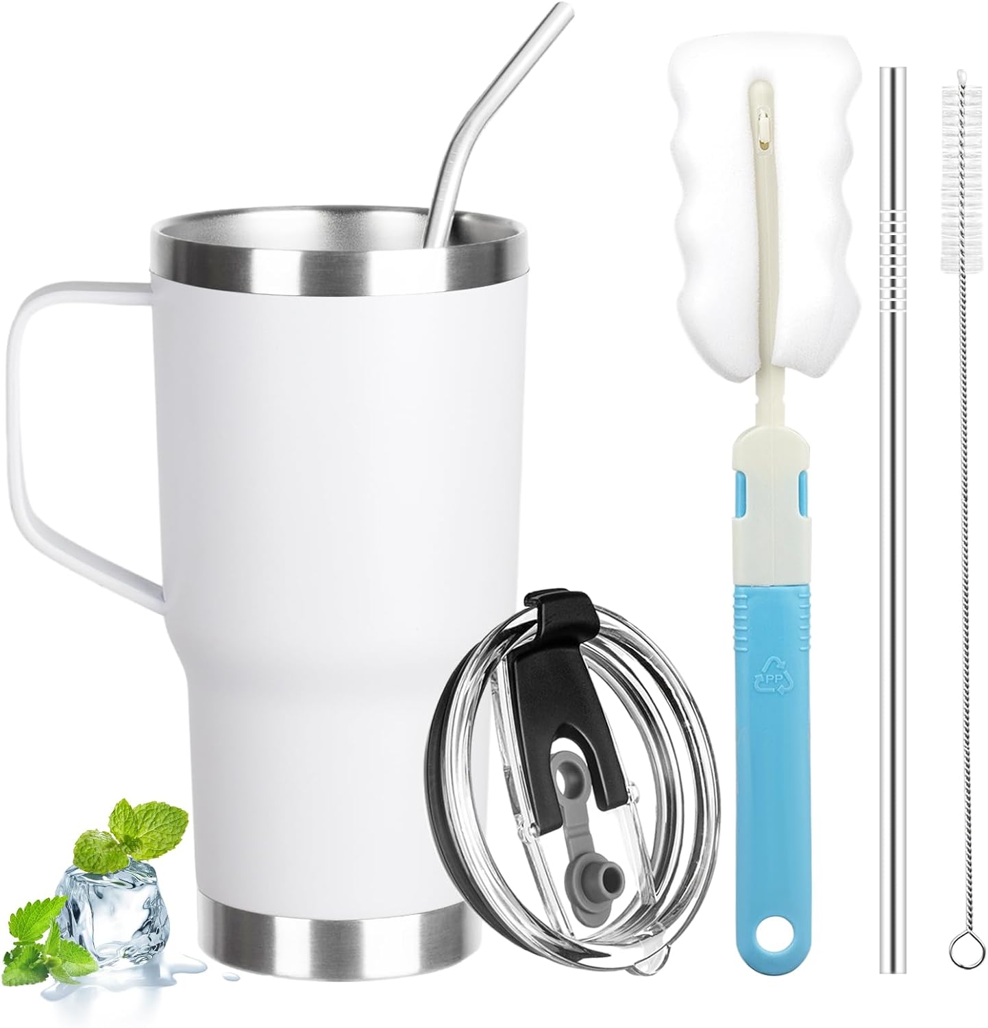 20 oz Tumbler with Handle, Stainless Steel Insulated Tumbler with Lid and Straw, Double Wall Vacuum Coffee Mug Tumbler, Insulated Coffee Thermal Cup for Cold and Hot (Light Purple)