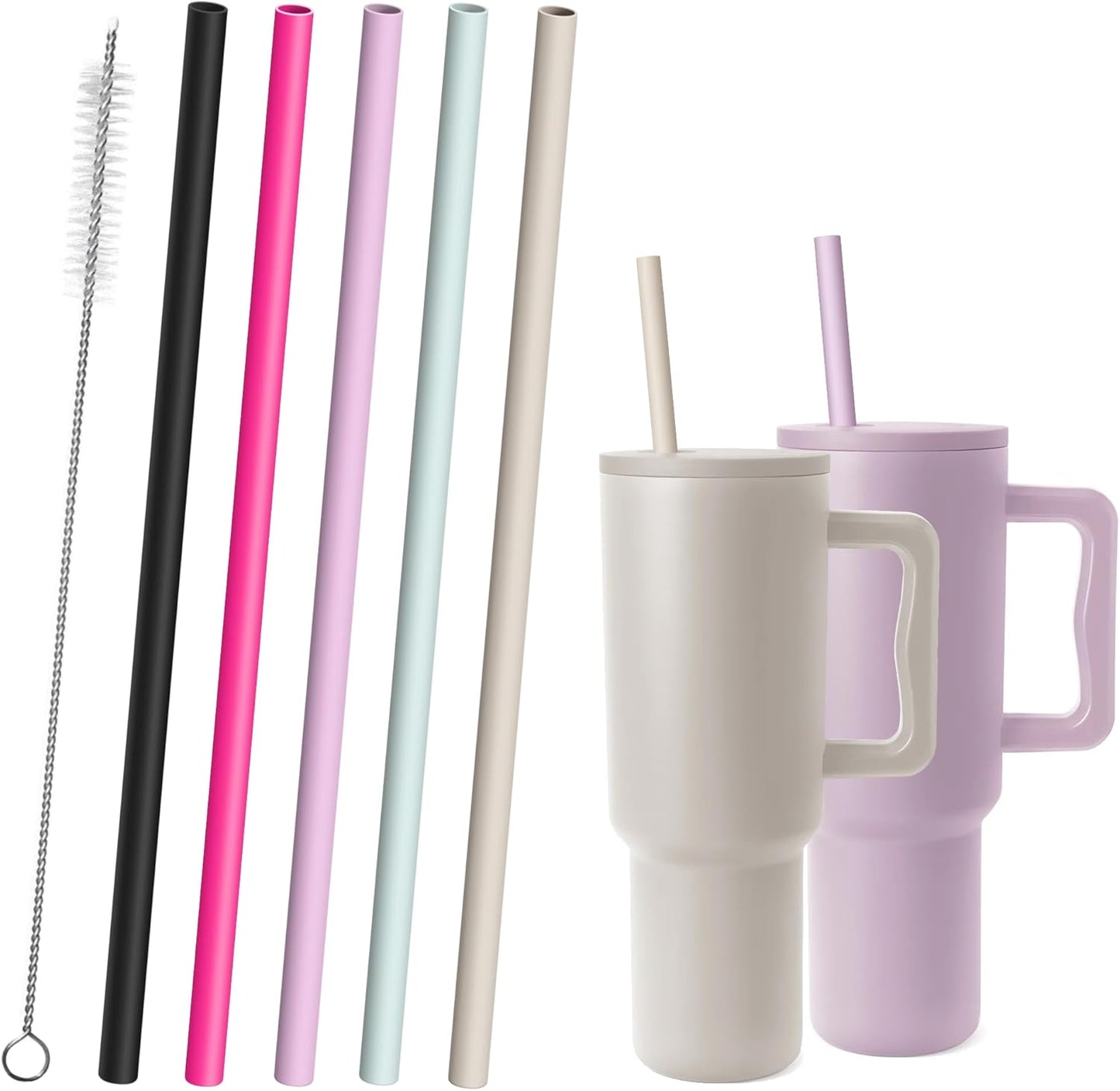 Reusable Silicone Straws for Stanley/Simple Modern 40 oz Tumbler, 12.2 Inch Extra Large Rubber Drinking Straws for 20/30/40/50/64 oz Tumbler, Cleaning Brush