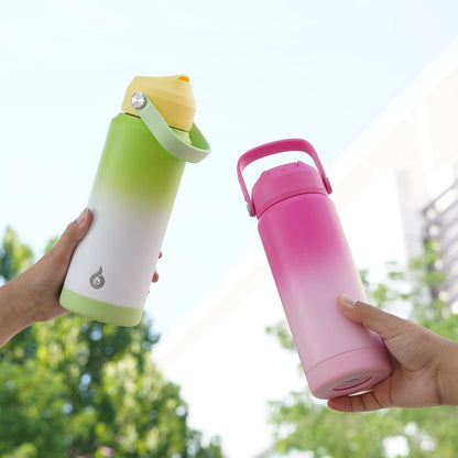 BJPKPK Insulated Water Bottle with Straw Lid, 18oz Thermo Water Bottles with Soft Nozzle, Flex Handle & Non-slip Boot, BPA Free Leak Proof Stainless Steel Metal Thermo, Tumblers, Cups,Sea Salt