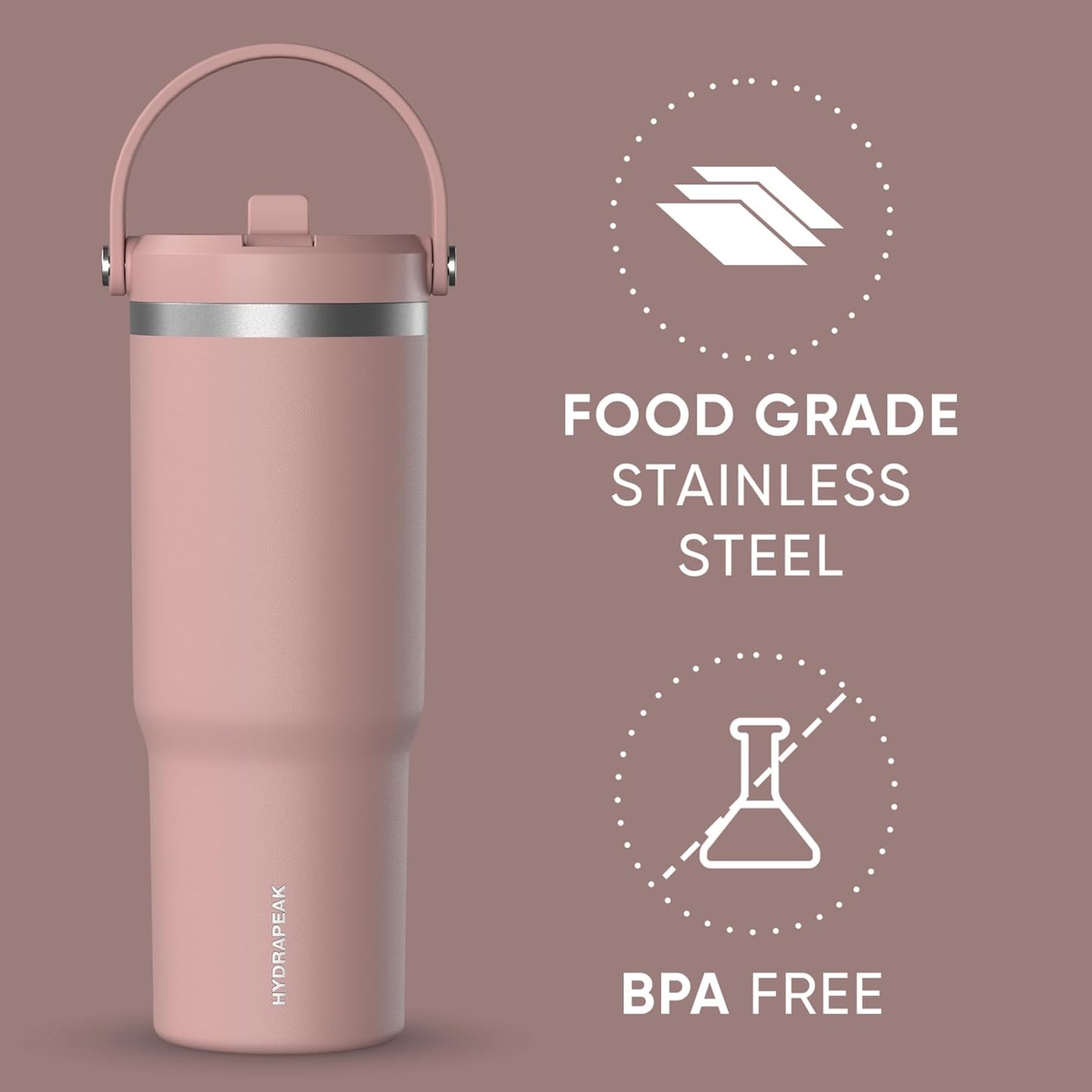 Hydrapeak Nomad 32oz Insulated Stainless Steel Travel Tumbler with Handle & Straw Lid, Leakproof, Cupholder Friendly, Keeps Drinks Cold 24 Hours, Reusable Bottle for Daily Hydration (Pale Sage)