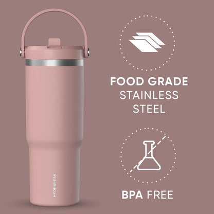 Hydrapeak Nomad 32oz Insulated Stainless Steel Travel Tumbler with Handle & Straw Lid, Leakproof, Cupholder Friendly, Keeps Drinks Cold 24 Hours, Reusable Bottle for Daily Hydration (Pale Sage)