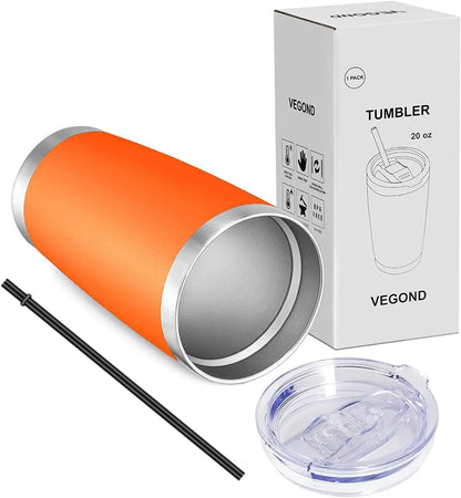 VEGOND 20oz Tumbler with Lid and Straw Stainless Steel Tumbler Cup Bulk Vacuum Insulated Double Wall Travel Coffee Mug Powder Coated Coffee Cup, Black, 12 Pack