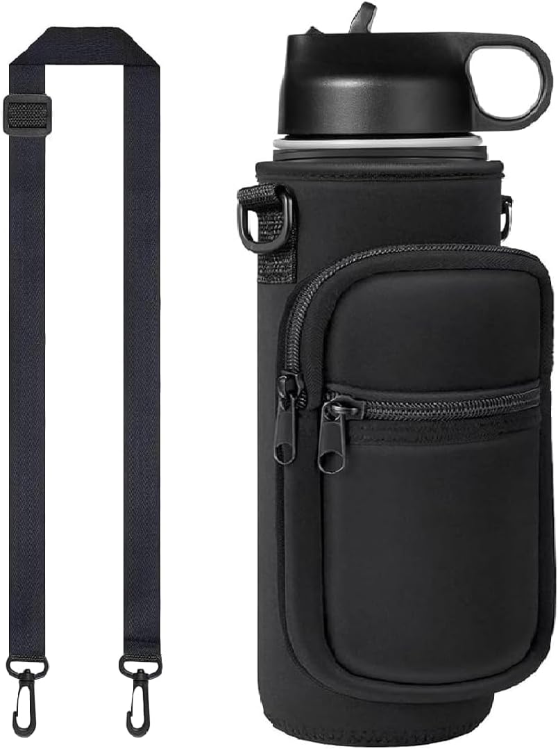 Water Bottle Holder with Strap, Insulated Crossbody Sling Bag, Carrier with Phone Pocket for Walking Hiking Camping Fishing