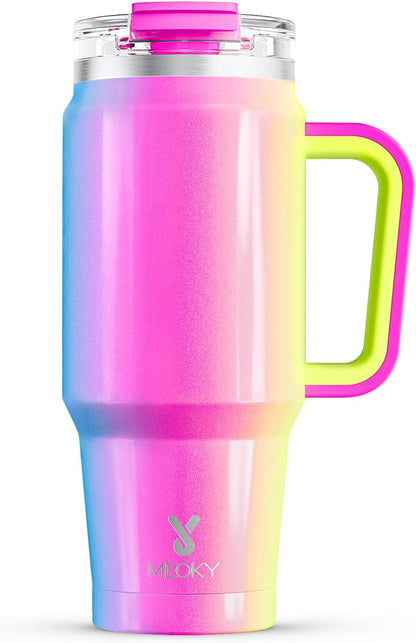 Meoky 32 oz Tumbler with Handle, Insulated Tumbler with Lid and Straw, Stainless Steel Travel Mug, Keeps Cold for 24 Hours, 100% Leak Proof, Fits in Car Cup Holder (Night)