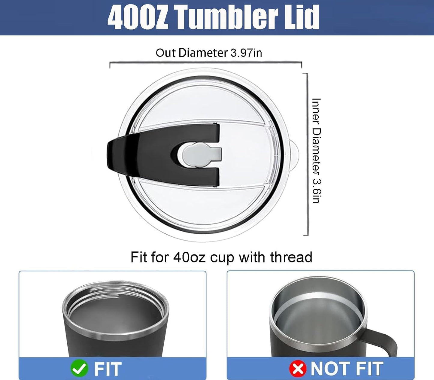 40 OZ Tumbler Lid Compatible for Stanley Cup,Replacement Lids Fit for Stanley Adventure Quencher,for Quencher H2.0 FlowState 40oz Cup, 100% Leakproof and Splash-Proof (Black)