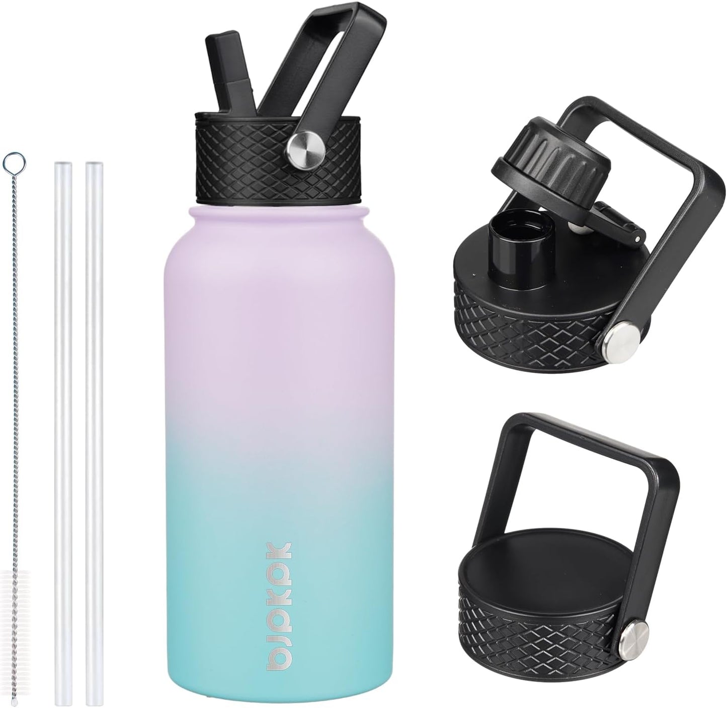 BJPKPK Insulated Water Bottles with Straw Lid, 40oz Stainless Steel Water Bottles with 3 Lids, BPA Free Leakproof Thermo, Tumblers, Cups for Sports, Gym- Midnight - Colors B