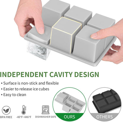 Large Ice Cube Tray for Whiskey: FDDBI Silicone Ice Cube Trays with Lid - 2Pack Big Square Old Fashioned Ice Cube Maker for Cocktail - 2inch Huge Cubed Ice Trays for Whisky