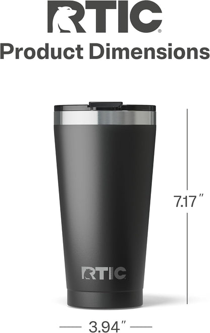 RTIC 16oz Essential Pint Tumbler with Lid, Ceramic Lined, Insulated, Stainless Steel, Metal, Double Wall Vacuum-Insulation, Portable Travel Cup for Beer, Iced Coffee, Tea, Hot and Cold Drink, Olive