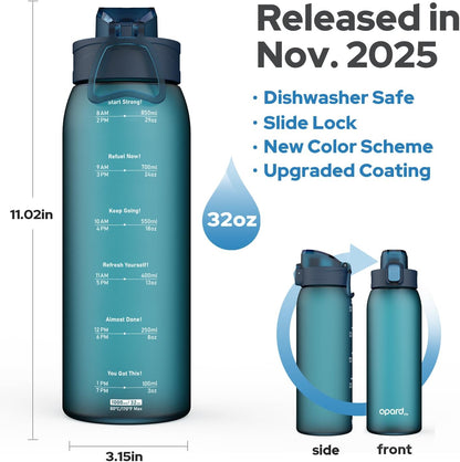 Opard Zip 32oz Plastic Water Bottle Dishwasher Safe, Leakproof Flip-Top Lid, BPA Free Tritan, Wide Mouth Reusable Sports Water Bottle for Gym Hiking Commuting Outdoor Travel and School