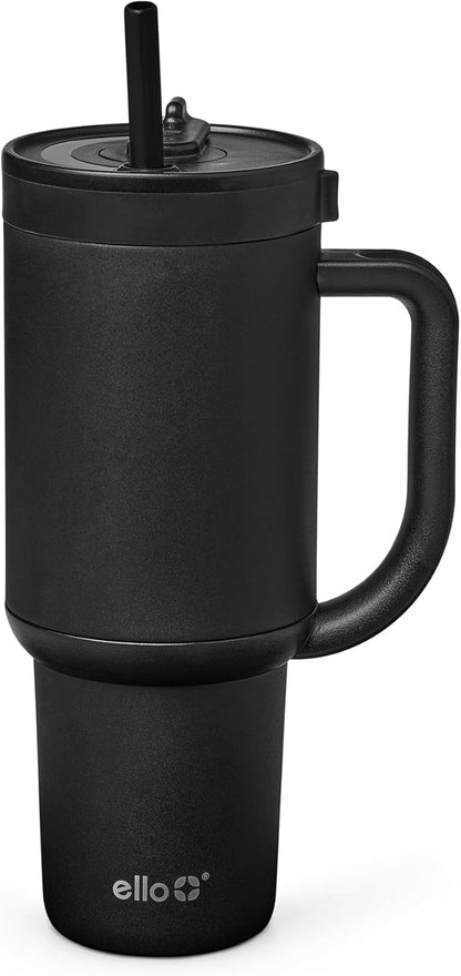 Ello Oasis 40 oz Tumbler with Handle & Retracting Straw | Reusable Insulated Stainless Steel Cup 100% Leakproof, Gifts for Teens Women Men | Keeps cold for 24 Hours, Cup Holder Friendly, Daisies