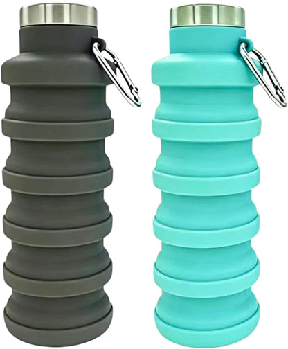YCT Collapsible Water Bottle 17oz（500ml），Travel Portable Sport Water Bottle，Reusable Silicone Foldable Water Bottles for Gym Camping Hiking (Purple+Black)