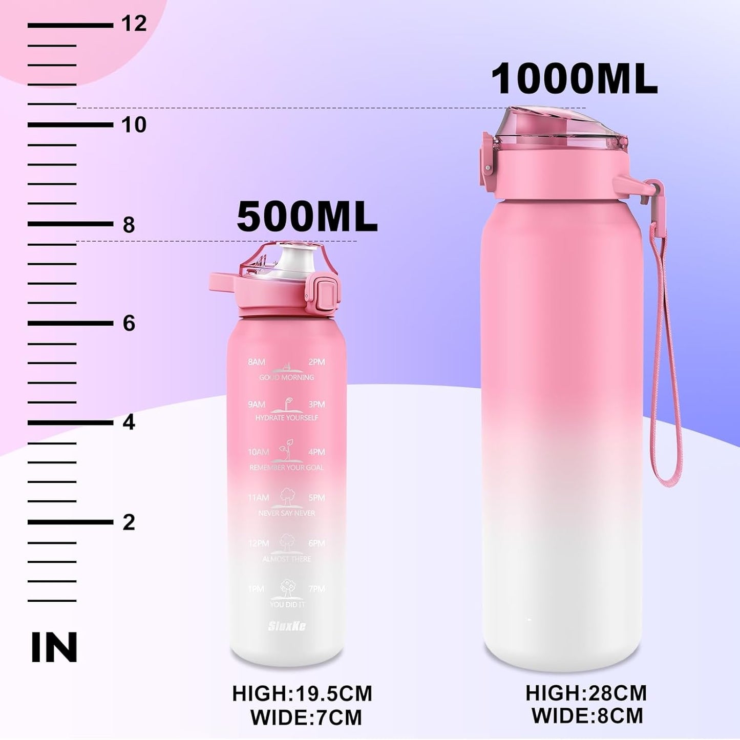 SLUXKE 24oz Insulated Water Bottle 18/10 Stainless Steel with 2Lids(Straw Lid& Spout Lids), 700ml Double Wall Vacuum Water Bottle with Handle Keep Cold and Hot for Men, Women & Kids PURPLE PINK