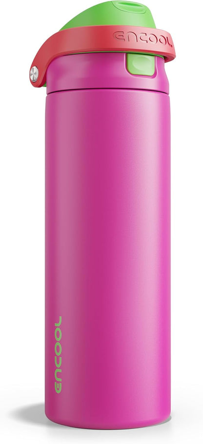 ENCOOL Leakproof Insulated Water Bottle with Straw Dual-Sip Water Bottle Bag-Safe Design for Work, Commute & Gym – Keeps Drinks Cold All Day, 24 oz, Lemonade Pink - Colors B