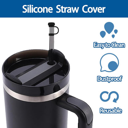 6PCS Silicone Straw Covers Cap Compatible with Stanley Cup 30-40 oz Tumbler with Handle 10mm Straw Toppers，Dust-Proof Reusable Straw Cover for Stanley Cup Accessories (Black)