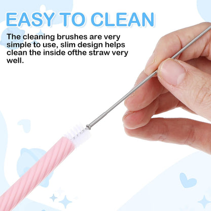 4 Set Portable Straw,Reusable Straws Silicone with Case Silicone Portable Drinking travel Straw Set for Party Travel Cold or Hot with 4 Cleaning Brushes (Purple,Pink,Green, Blue）